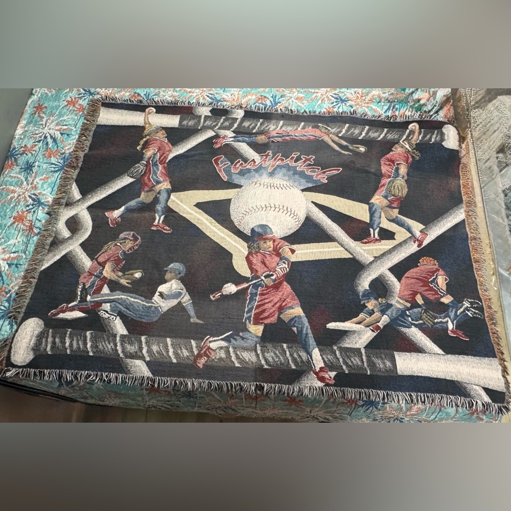 Woven Throw Blanket Softball Fastpitch Afghan 70inx50in